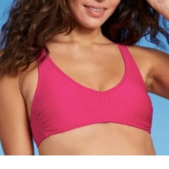 Xhilaration Bikini Top Textured V Neck Pink Juniors XL Bralette Swimsuit Beach - Picture 6 of 11